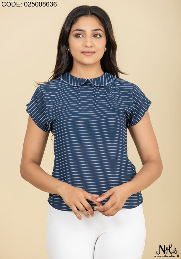 PETER PAN COLLAR BLUE AND WHITE STRIPE BLOUSE
